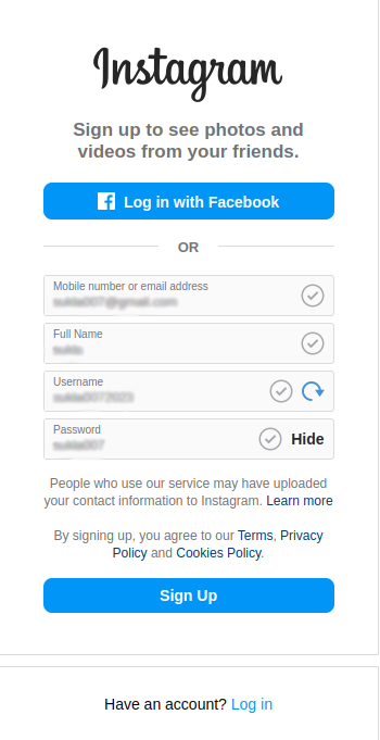 instagram signup with email phone number